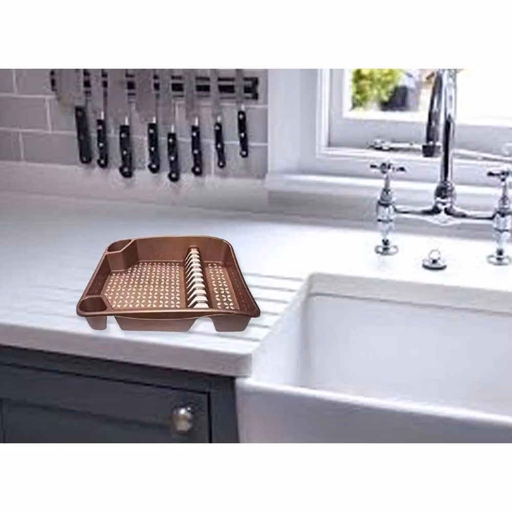 NESTLUNE Rose Gold and Bronze Plastic Kitchen Sink Dish Drainer with Cutlery Holder, W: 100 cm, D: 15 cm, H: 15 cm – 4
