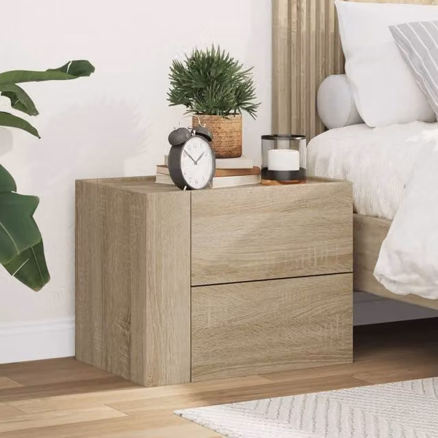 Berkfield Home Wall-mounted Bedside Cabinet in Sonoma Oak, Tan, W/D/H: 45 x 30 x 35 cm
