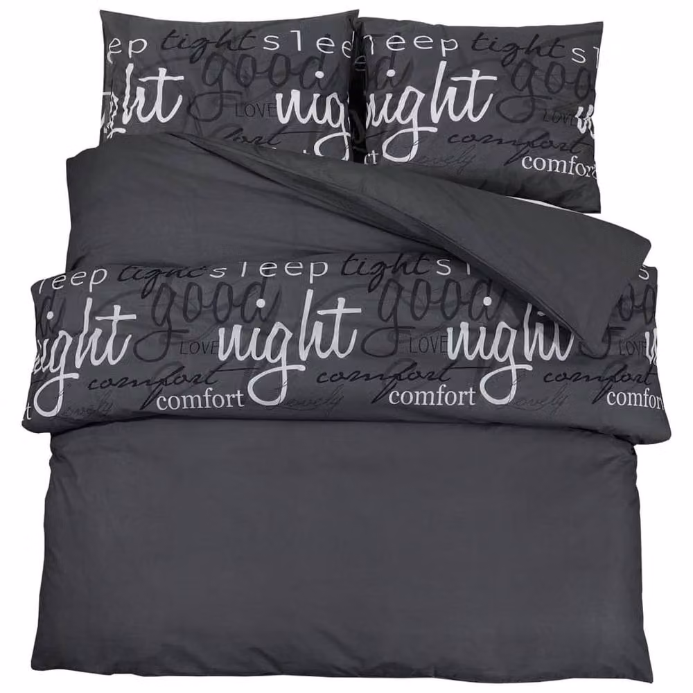 Berkfield Home Elegant Cotton Duvet Cover and Pillowcase Set in Black and Grey, W: 240 cm, H: 220 cm, Pillowcase: 50 x 70 cm – 3