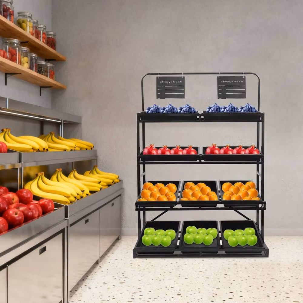 FORGEVIO 4-Tier Metal Supermarket Storage Rack and Retail Display in Black – 4