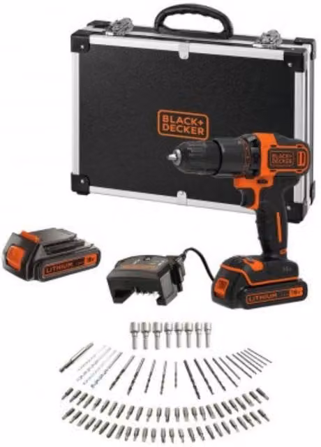 Black+Decker BCD700S2AFC-GB Cordless Hammer Drill with 2 x 18V Rechargeable Batteries, Black