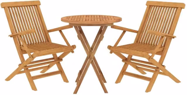 Berkfield Home Beautiful 3 Piece Solid Teak Wood Garden Dining Set in Brown