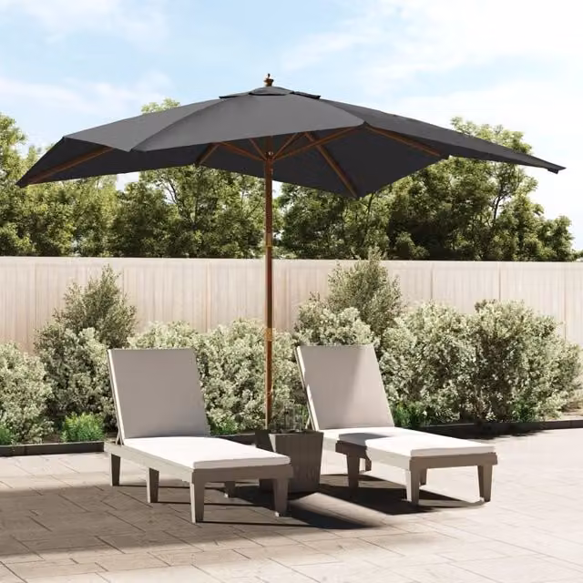 Berkfield Home Garden Parasol with Wooden Pole in Anthracite, W/D/H: 300 x 300 x 273 cm