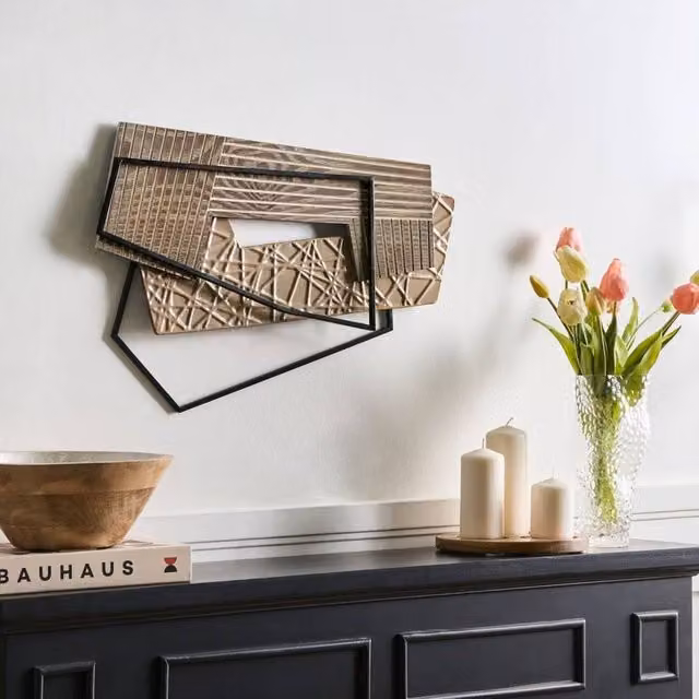Wyld and Coco Brown Metal and Wood Abstract Geometric Wall Decor – 1