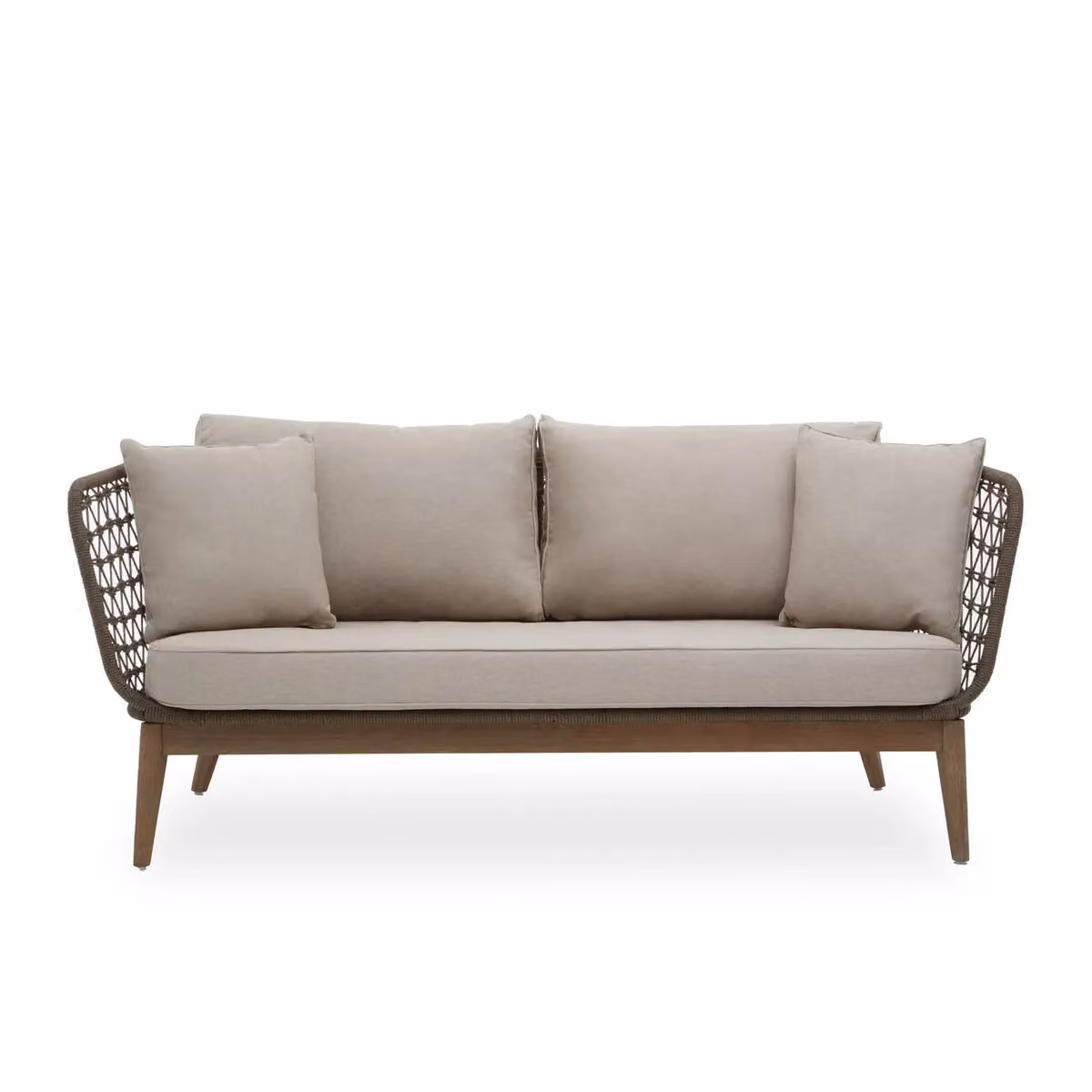 Orsina Mid-Century Rattan 3 Seat Sofa with Grey and Beige Cushions – 3