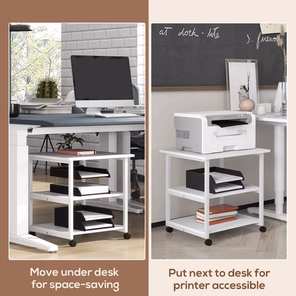 VOGREX Mobile Printer Stand with Storage in White – 2