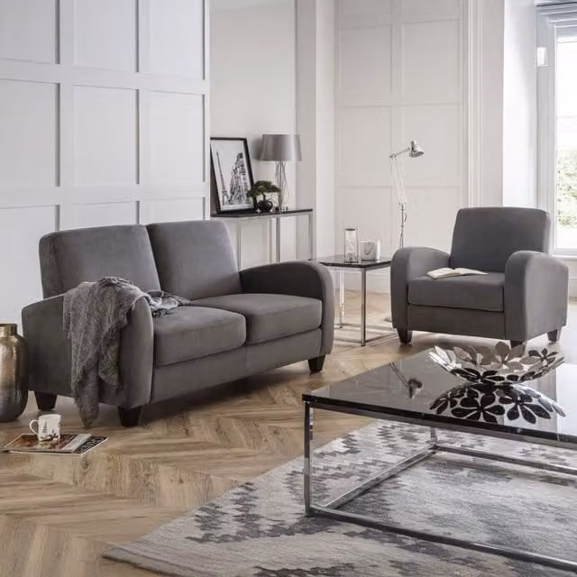 Ashfield Grey Chenille Tub Armchair with Armrests and Solid Wood Frame