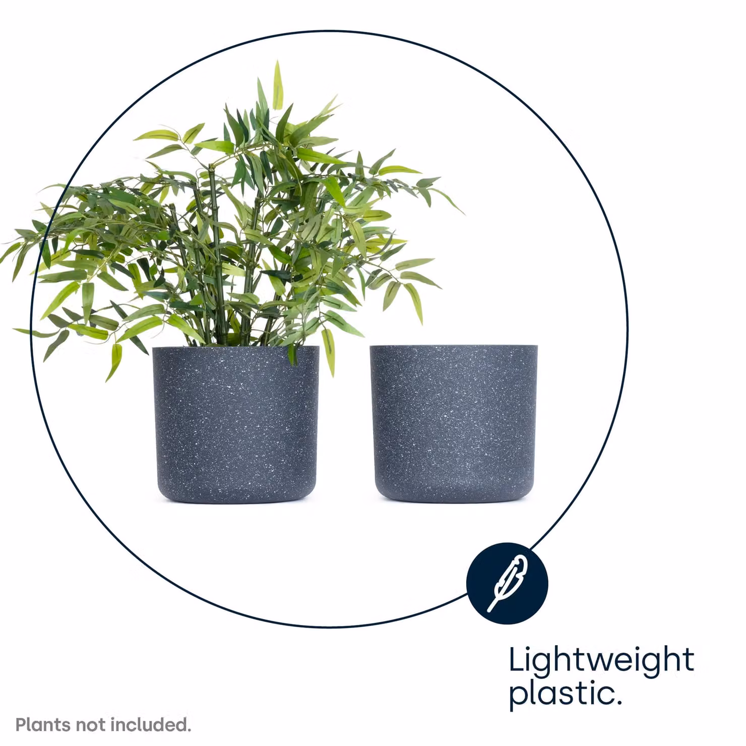 LIVIVO Round Sandstone Style Plastic Planter Pot in White, Black and Grey, Diameter: 22 cm, Height: 20 cm – 4