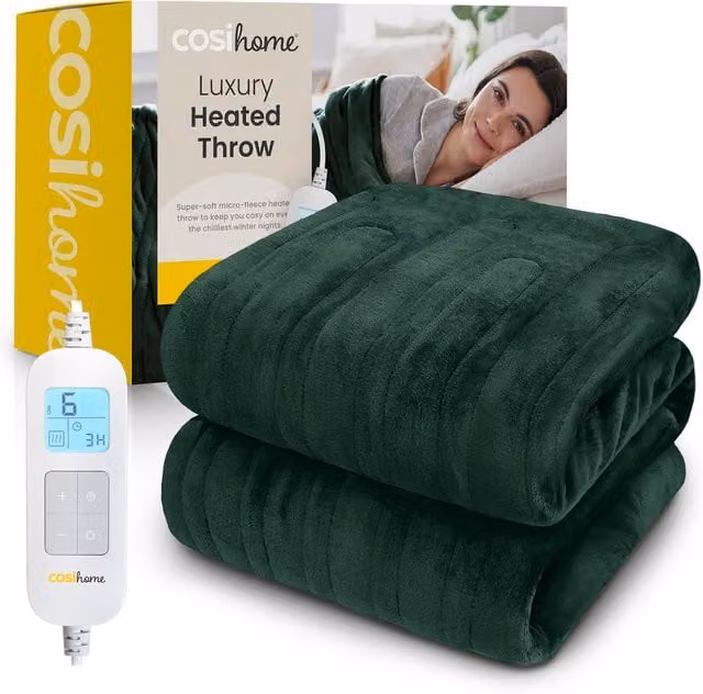 Cosi Home Fleece Electric Heated Throw in Green, W/D/H: 160 x 130 x 130 cm