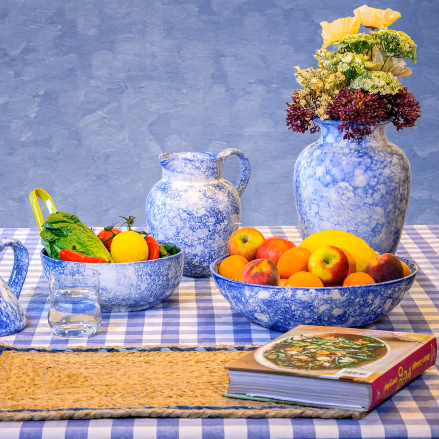 Verano Spanish Ceramics Burbujas Blue and White Ceramic Round Pasta Bowl, Diameter: 23 cm – 3