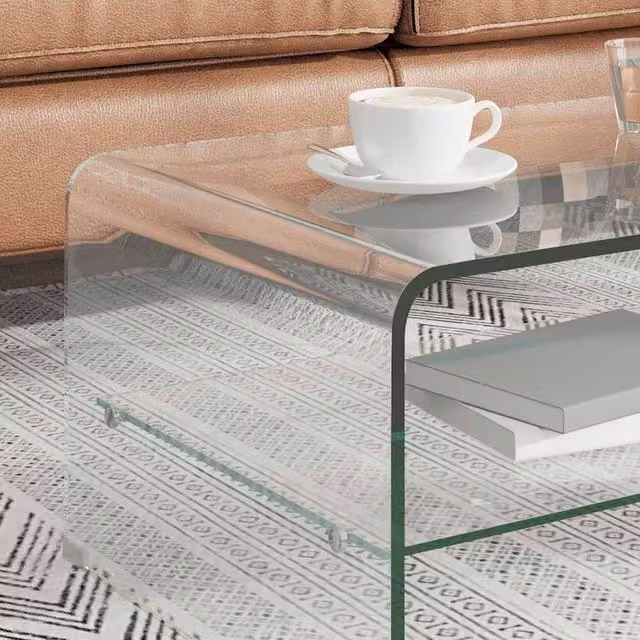 Berkfield Home Modern Rectangular Tempered Glass Coffee Table, Transparent, W: 98 cm, D: 45 cm, H: 31 cm – 1
