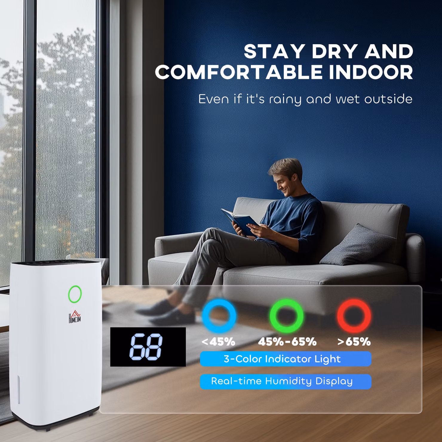 HOMCOM Portable Quiet Dehumidifier in White, 20L/Day Capacity with 4000ml Tank and 3 Modes – 8