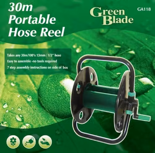 Green Blade BB-GA118 Freestanding Manual Garden Hose Reel in Green and Black, Holds up to 30m Hose
