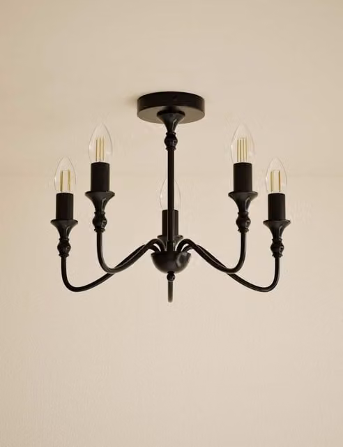M&S Classic Metal 5 Light Flush Ceiling Chandelier in Black