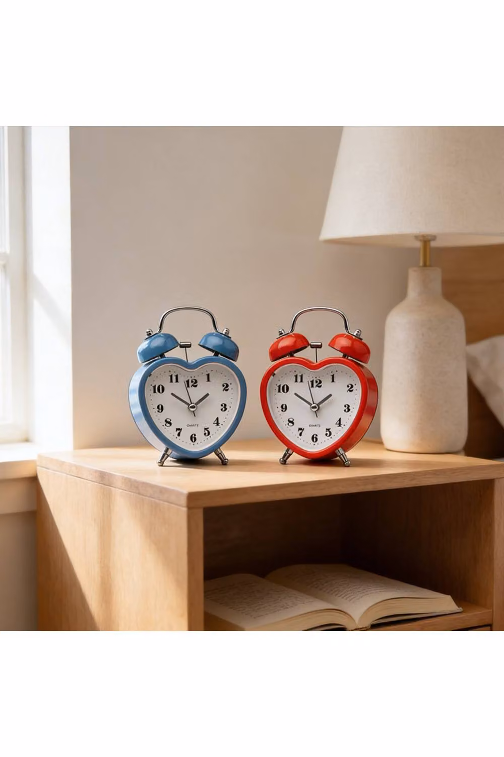 KDMD Retro Heart Bell Twin Alarm Clock in Blue and Multicolour, Diameter: 8 cm – 2