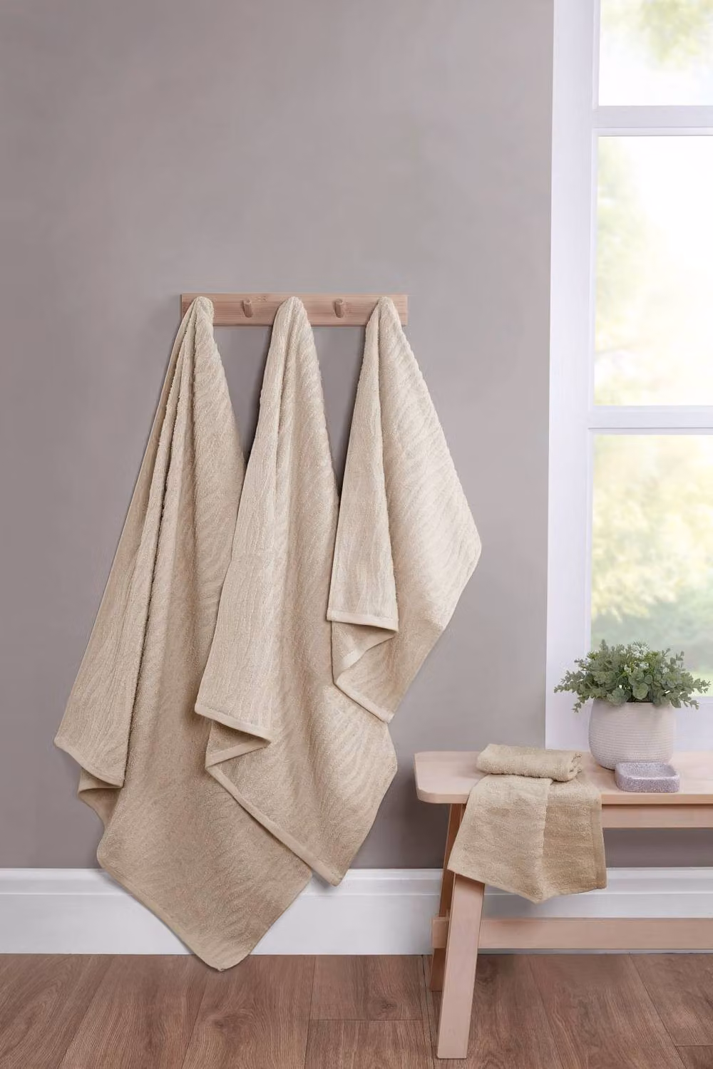 Rapport Home Safari Pure Cotton Hand Towel and Bath Towel Set in Sand/Beige – 2