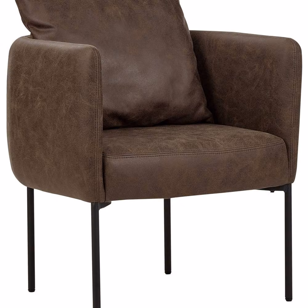 Wyld and Coco Brown Faux Leather Tub Armchair with Black Metal Legs W/D/H: 62 x 68 x 68 cm – 2
