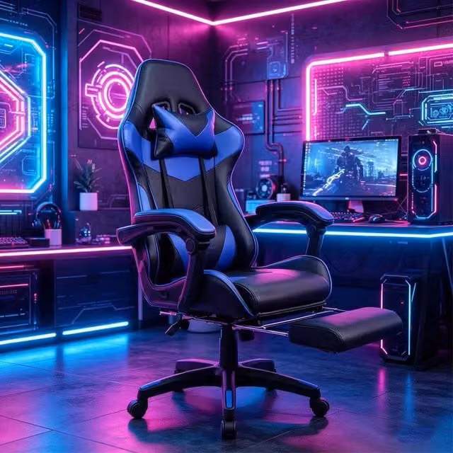 EONLION Swivel Gaming Chair in Black Synthetic Leather with Headrest and Armrests – 1
