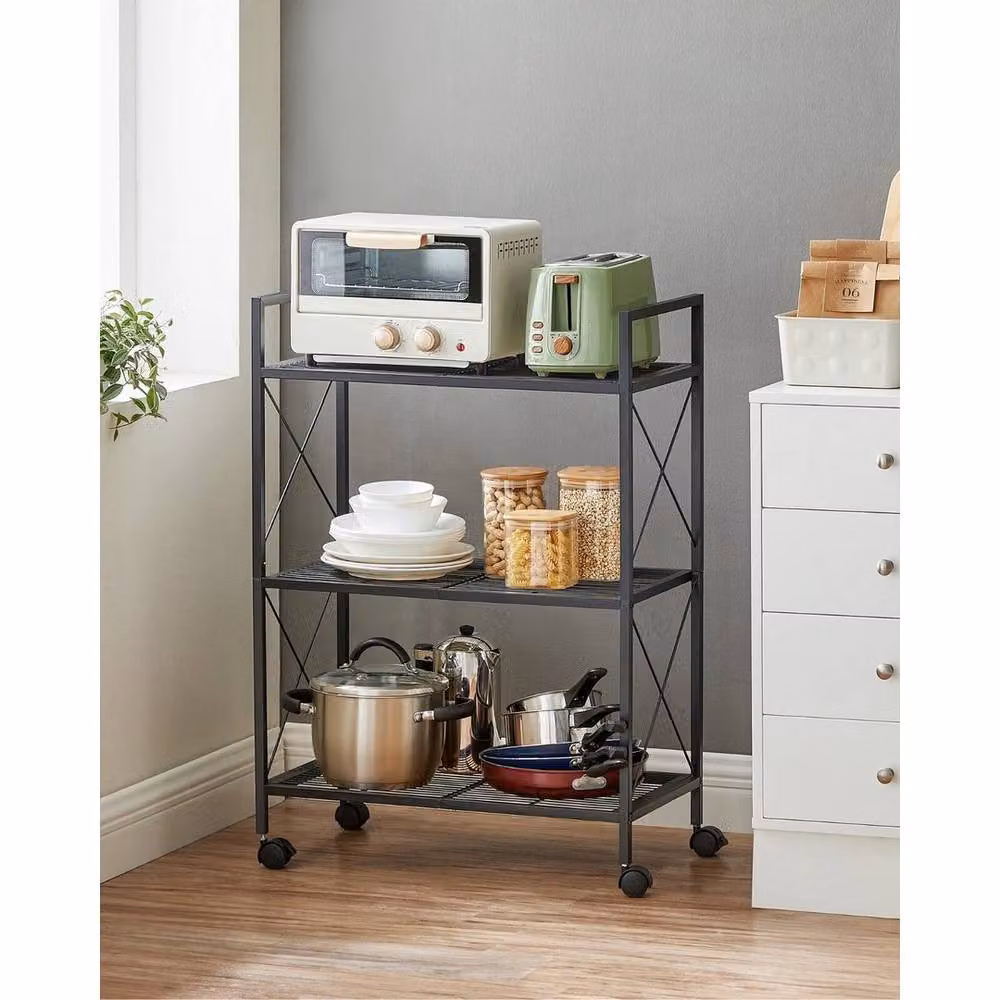 SPETLEK 3-Tier Metal Shelving Unit on Wheels in Black – 3