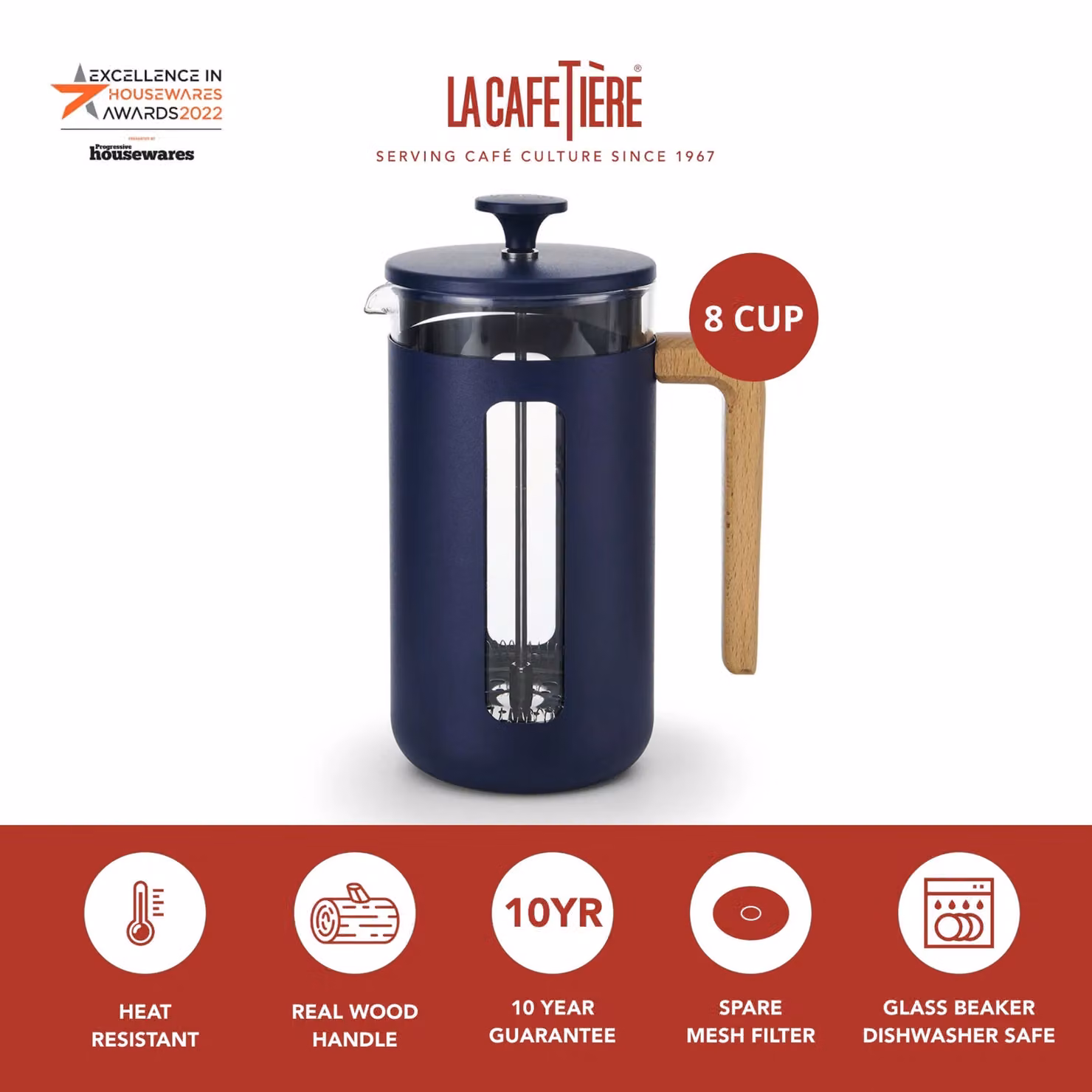 La Cafetiere Pisa 8-Cup French Press Coffee Maker, 0.95 l, Blue – 5