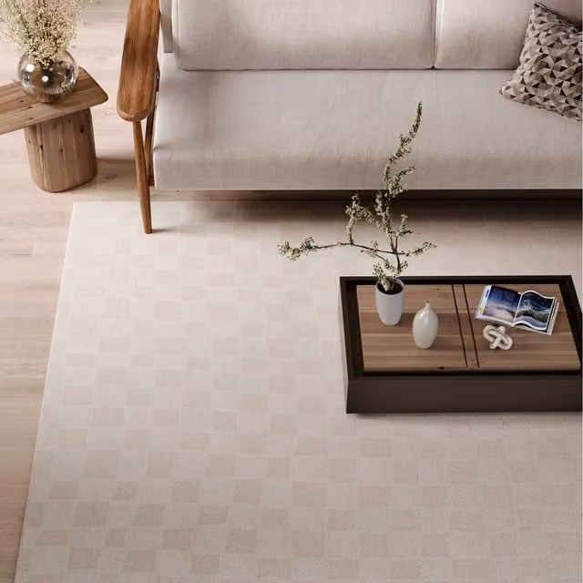 The Rug House Checkerboard Scandinavian Rectangular Area Rug, Beige, W: 80 cm, L: 150 cm