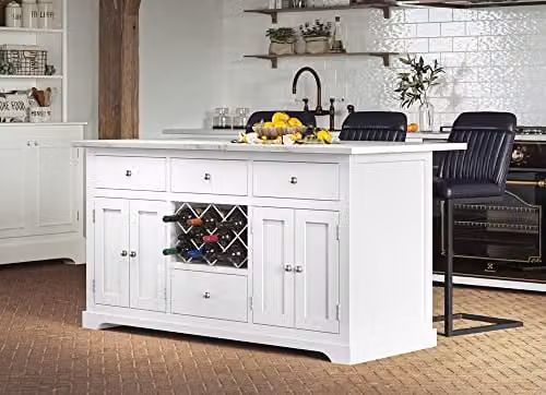 Baumhaus White Kitchen Island with White Granite Worktop, W/D/H: 150 x 60 x 84.5 cm
