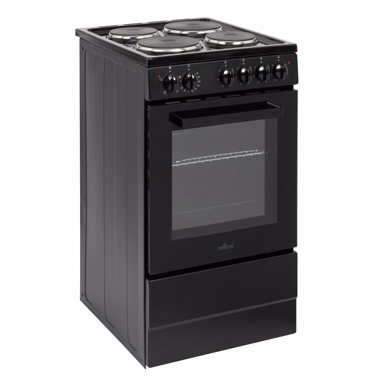 Willow WE50SSB 62L Freestanding Electric Single Cavity Cooker with Solid 4 Zone Plate Hob, Black, W: 50 cm, H: 90 cm, D: 60 cm – 2