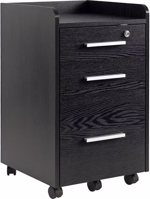 Rolipo Lockable 3-Drawer Filing Cabinet in Black with Castors
