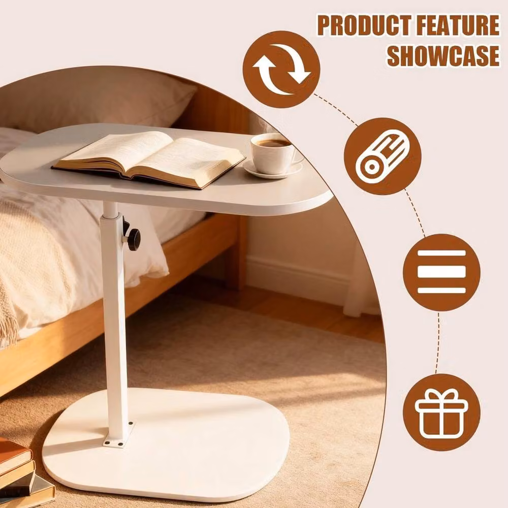 FORGEVIO Adjustable Height C Shaped Side Table in White – 3