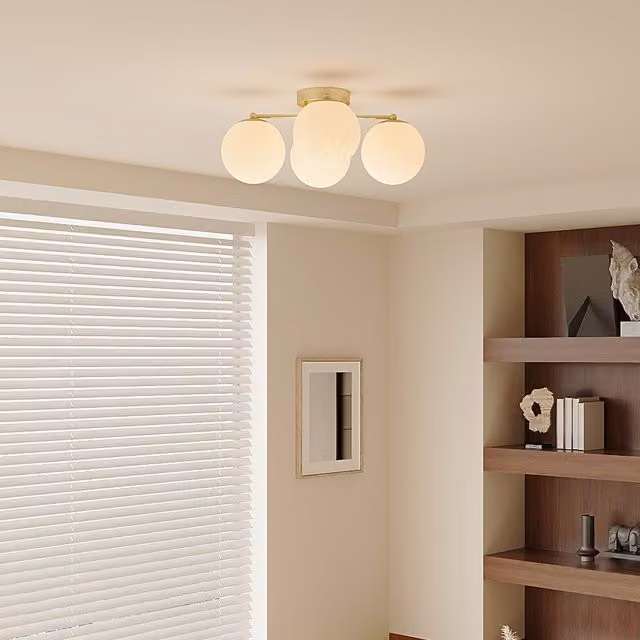 Livingandhome Modern 4-Light Ceiling Light with Round Glass Lampshades in White and Gold