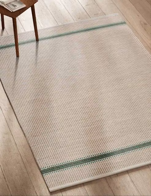 M&S Natural Mix Beige Striped Rectangular Polyester Rug