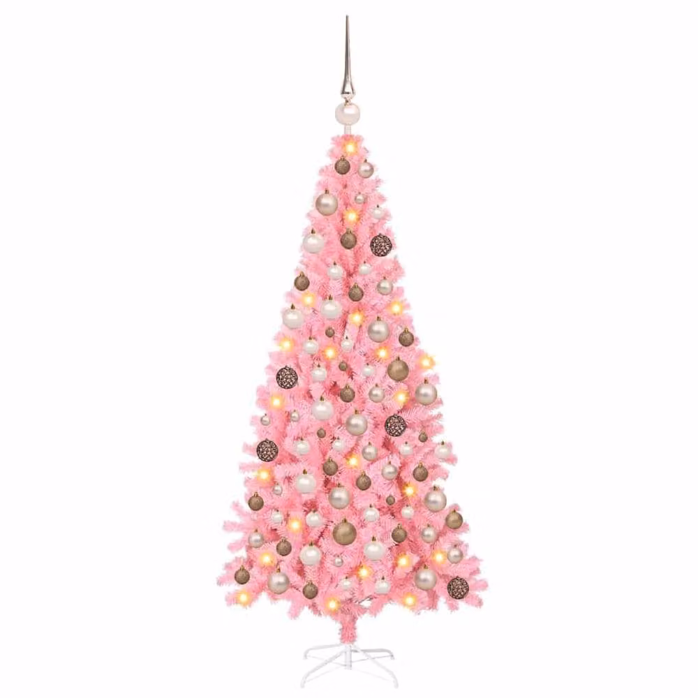 Berkfield Home Pink PVC Christmas Tree with 300 LEDs and Stand, Height: 180 cm – 2