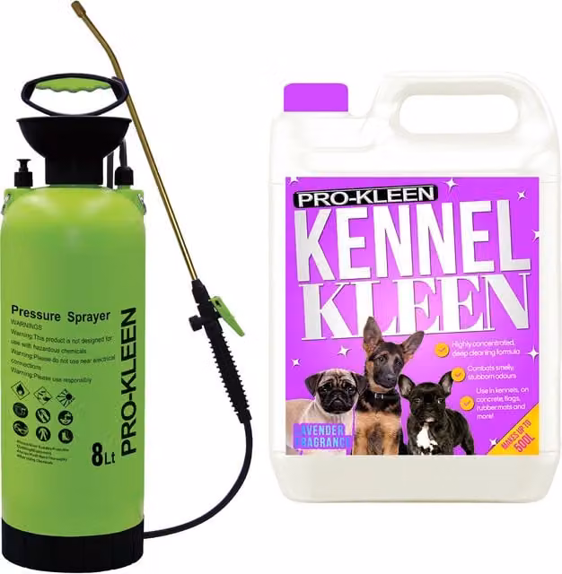 Pro-Kleen 8L Pump Sprayer with 5L Kennel Kleen 3 in Disinfectant Cleaner in Lavender