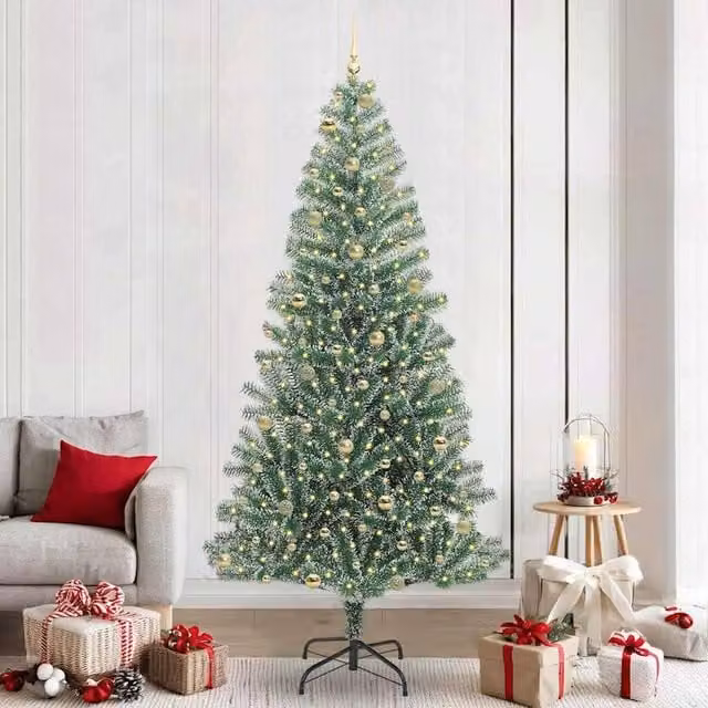 Berkfield Home Snow Flocked Artificial Christmas Tree with LED Lights, Green, Height: 240 cm – 1