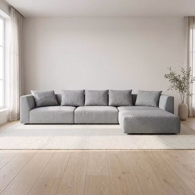 Abakus Direct Tokyo Large L-Shape Corner Sofa in Grey Basket Weave Fabric with Deep Seats and Scatter Cushions