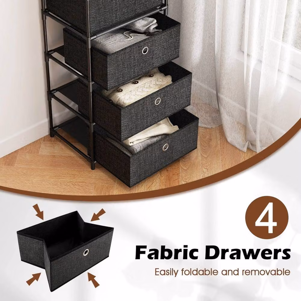 FORGEVIO Fabric Storage Tower with Wood Top and Metal Frame, Black – 4