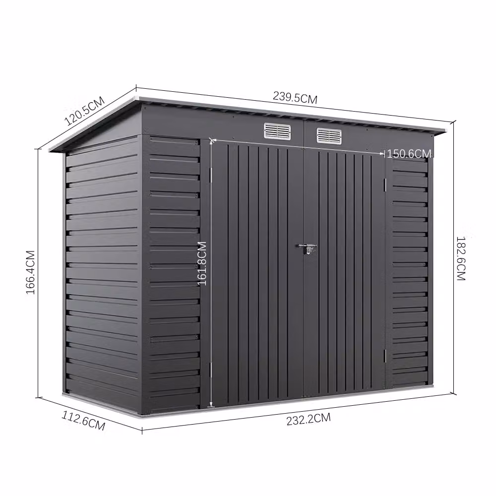 Living and Home Grey Galvanised Steel Pent Outdoor Storage Shed with Dual Doors, W/D/H: 239.5 x 120.5 x 182.6 cm – 6