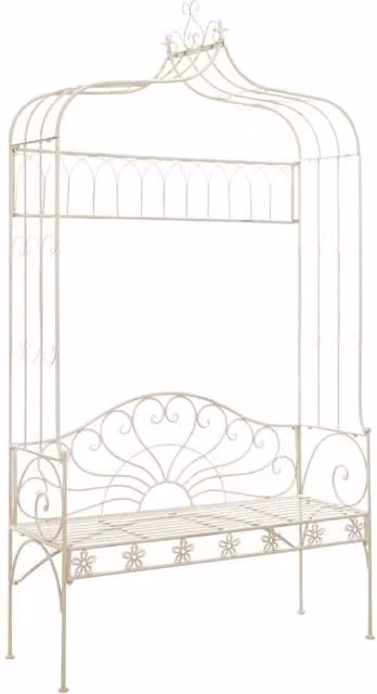 Berkfield Home Antique White Metal Garden Bench, Width: 122 cm