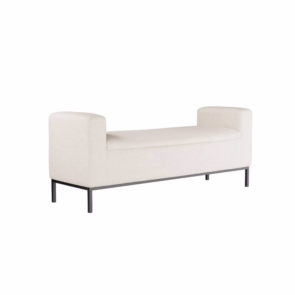 Wyld Haus Brooklyn Ivory Linen Bench with Matt Black Metal Legs W/D/H: 100 x 46.5 x 46.5 cm – 2