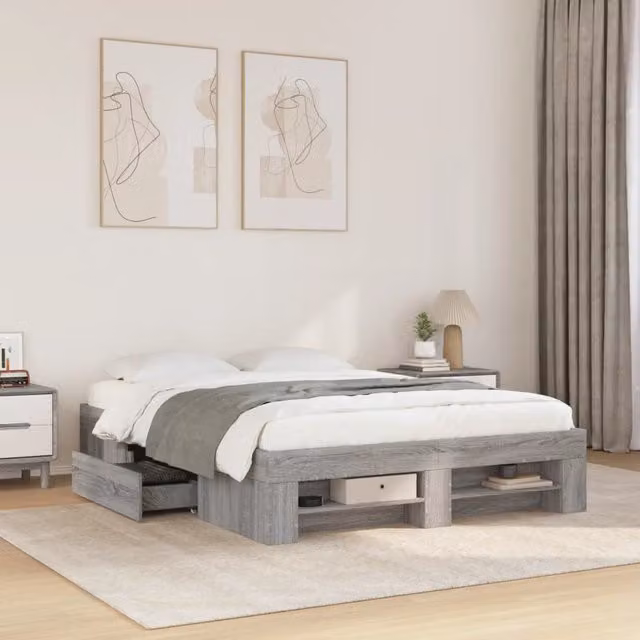 Berkfield Home Small Double Bed Frame with Drawers in Grey Sonoma, Engineered Wood, W/D/H: 120 x 200 cm – 1