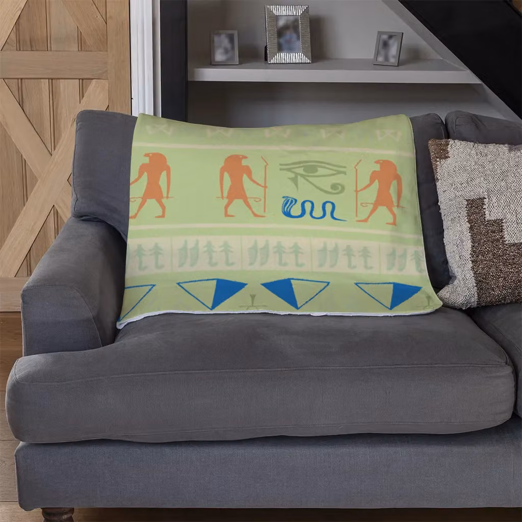 Benjamin Tate Design Hieroglyphic Egyptian Language Symbols Fleece Blanket in Multicolour, W/D/H: 120 x 150 cm – 3