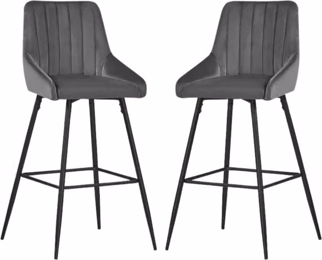Set of 2 Novecrafto Modern Velvet Bar Stools with Metal Footrest Base in Grey and Black