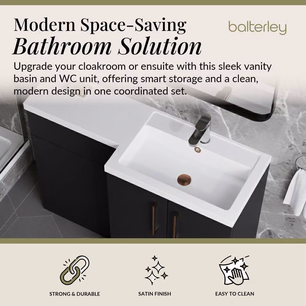 Balterley Modern Right-Hand Vanity and WC Unit Combination in Matt Grey, Width: 110 cm – 2