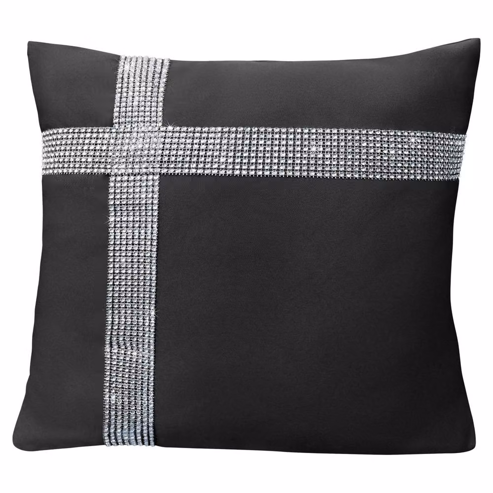 Velosso Diamante Cross Filled Square Cushion in Black, W x D: 43 x 43 cm – 2