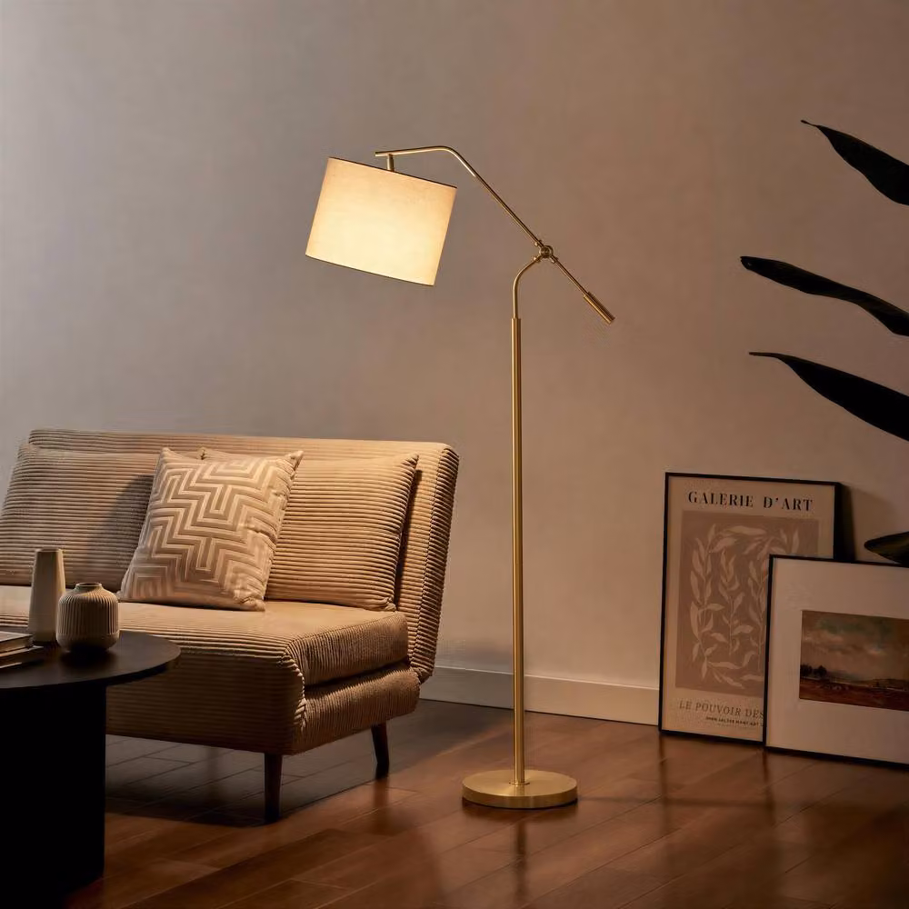 FurnitureboxUK Claudia Standing Floor Lamp in Light Bronze and Brass with White Fabric Shade – 2