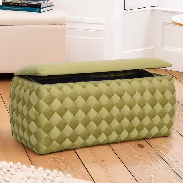 Artemis Home Plumeo Large Velvet Storage Ottoman in Green