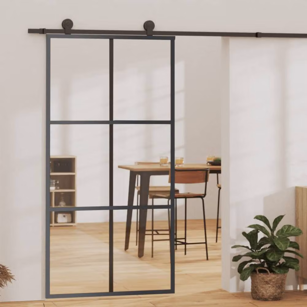 Berkfield Home Sliding Glass and Aluminium Door with Hardware Set, Black, W: 102 cm, H: 205 cm – 2