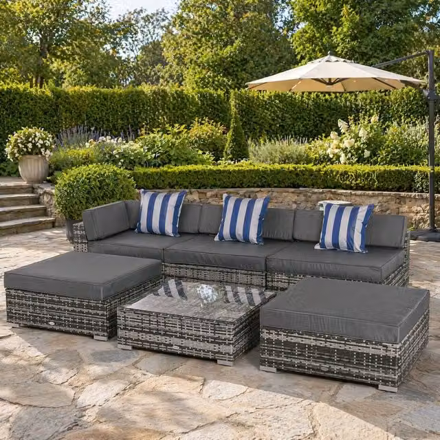 STILVORA 6-Piece Modern Sofa Set with Metal Frame in Grey