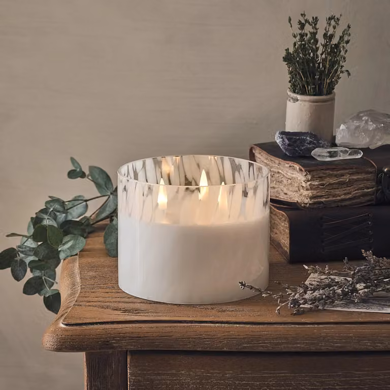 TruGlow White Confetti Glass 3 Wick LED Candle with Remote Control and Flicker Effect