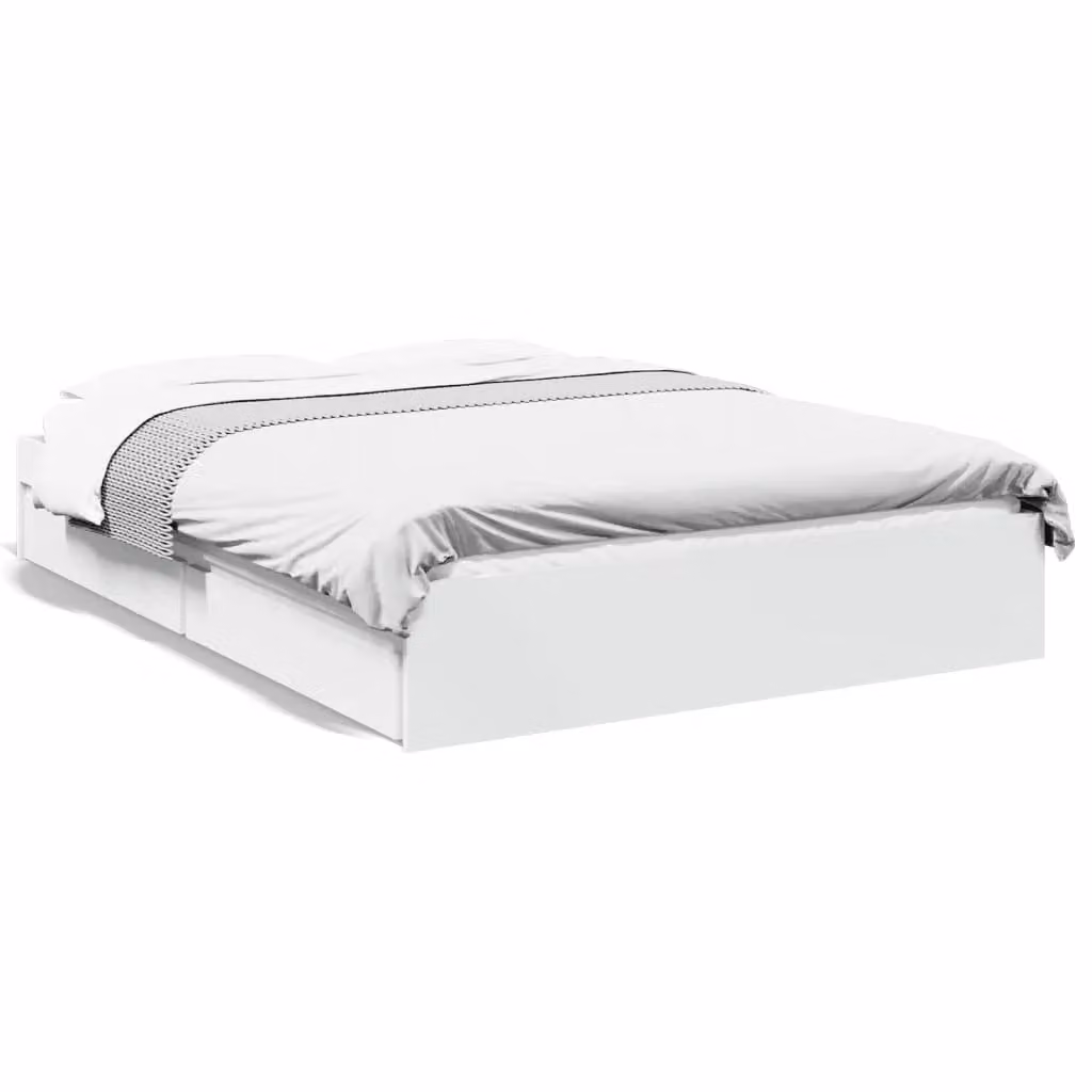 Berkfield Home Modern Double Bed Frame with Drawers in White, W: 135 cm, L: 190 cm – 2